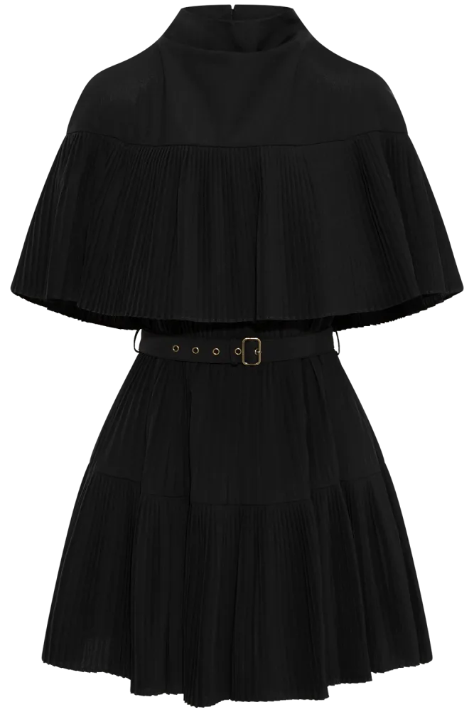 Lucille Pleated Wool Mini Dress - Noir