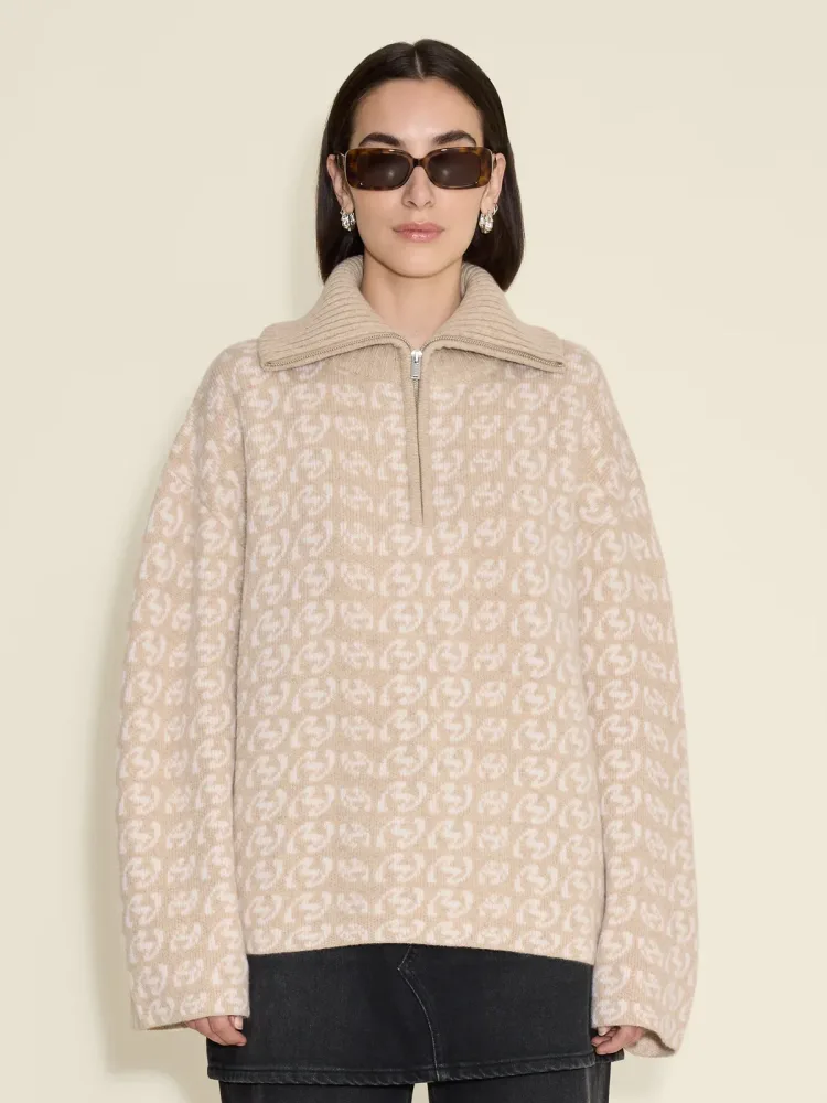 Cass Monogram Half Zip - Beige Mix - Bilde 2