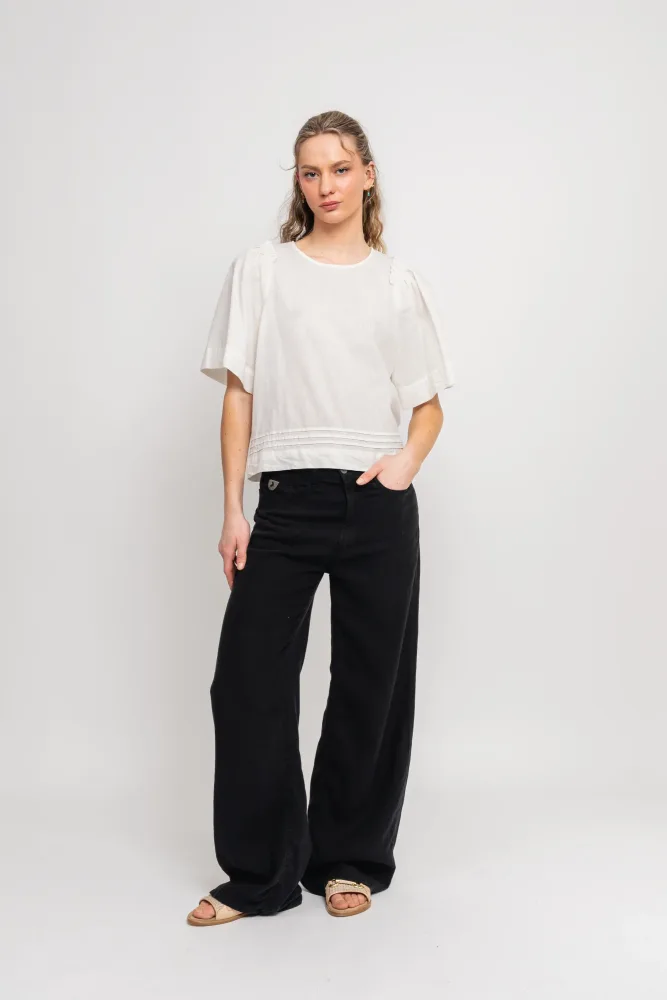 Hillie 2/4 Linen Top B - Snow White - Bilde 3