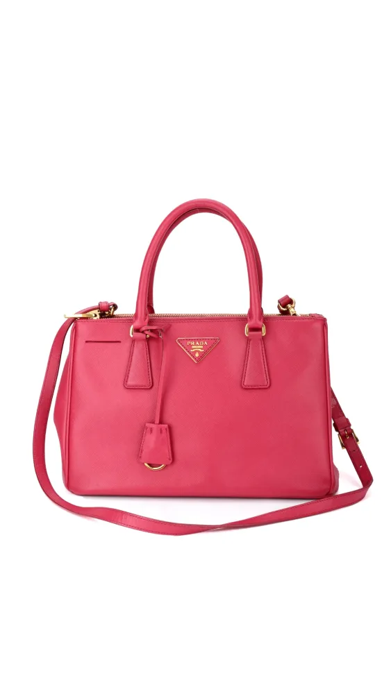 Prada Galleria Double Zip Saffiano Lux Tote - Pink
