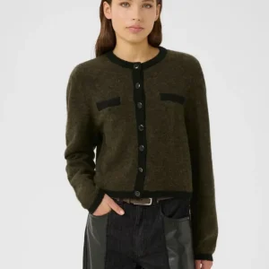 GZalpha Ls Contrast Cardigan – Olive Mélange/Black