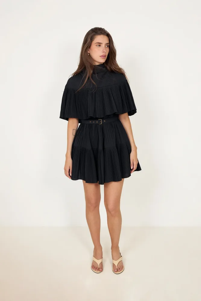 Lucille Pleated Wool Mini Dress - Noir - Bilde 3