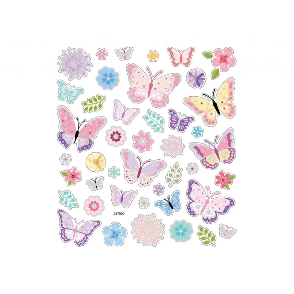 Klistremerker – Sommerfugler og blomster
