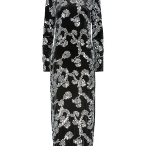 Yasflorana Ls Long Dress – Black Silver Sequins