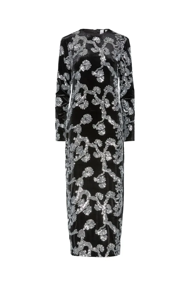 Yasflorana Ls Long Dress - Black Silver Sequins