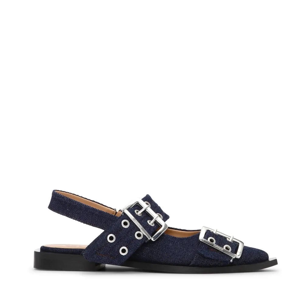 Feminine Buckle Ballerina Denim - Dark Navy