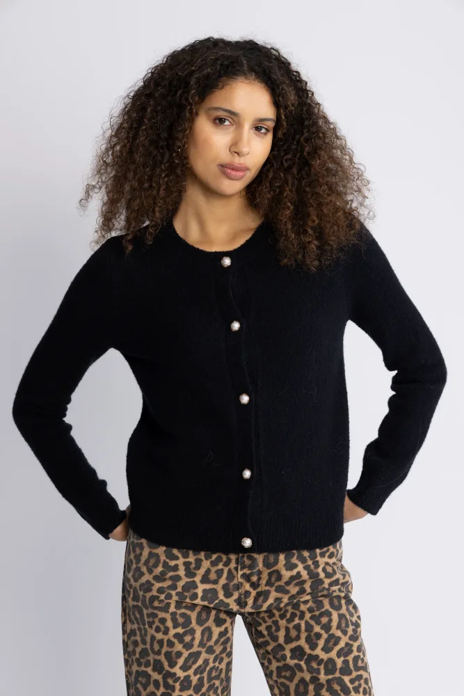 Boucle C-Neck Cardigan - Black - Bilde 2