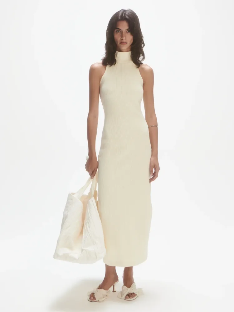 Twisted Back Rib Dress - Cream - Bilde 2