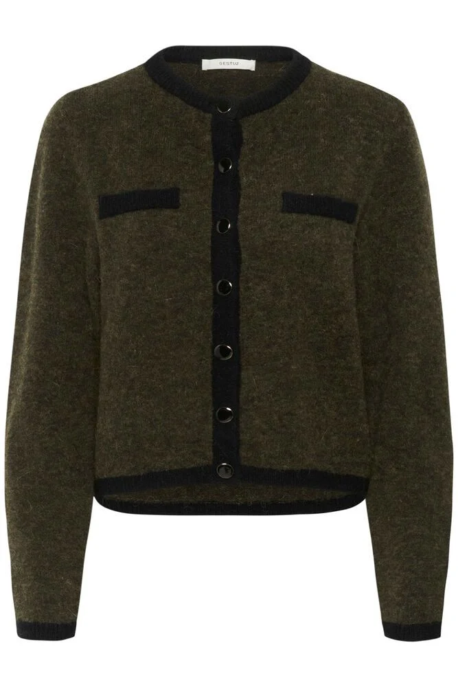 GZalpha Ls Contrast Cardigan - Olive Mélange/Black - Bilde 2
