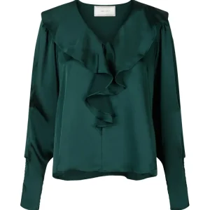 Sandie Sateen Blouse – Dark Green