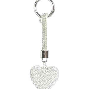 Rhinestone Heart Charm – Clear Silver