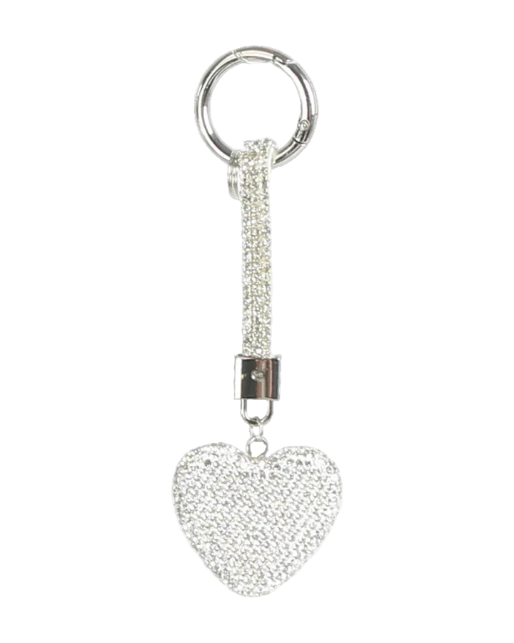 Rhinestone Heart Charm - Clear Silver