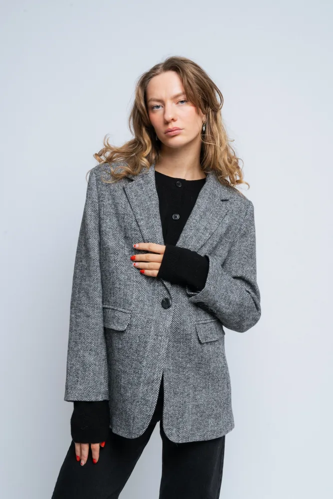 Gaby Herringbone Blazer - Black - Bilde 2
