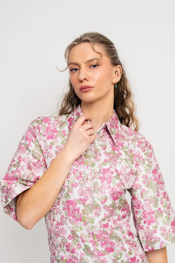 Arisa-Elea 2/4 Short Jacquard Dress - Snow White Aop - Bilde 3