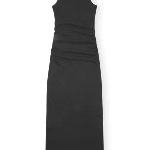 Soft Cotton Rib Tank Top Long Dress – Black