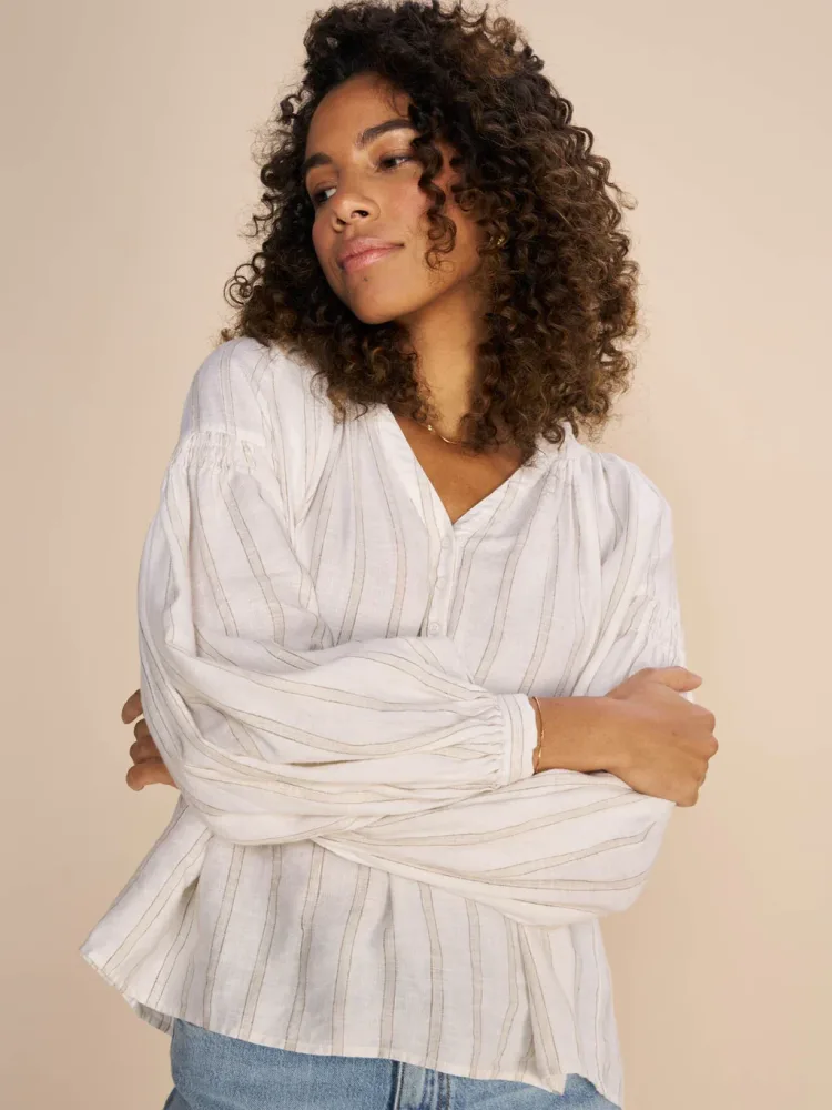 Safi Striped Linen Shirt - Ecru - Bilde 2