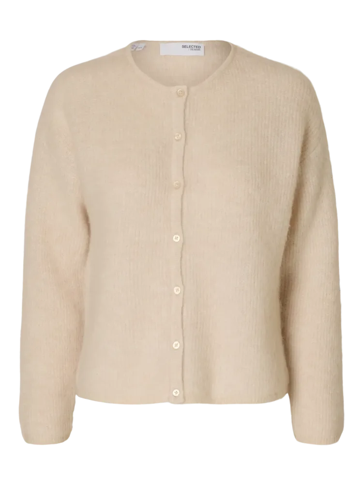 Sia Ras Ls Knit O-Neck Cardigan - Birch Melange