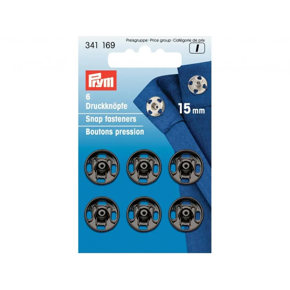 Trykknapper,15 mm, 6 stk sorte Trykknapper,15 mm, 6 stk sorte