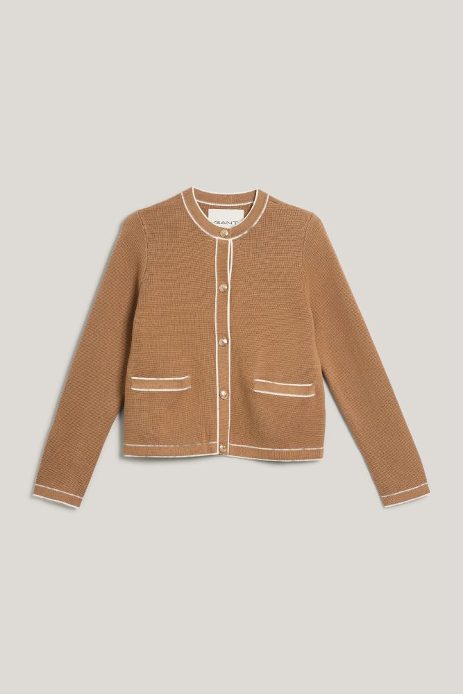 Contrast Knit Cardigan - Warm Khaki