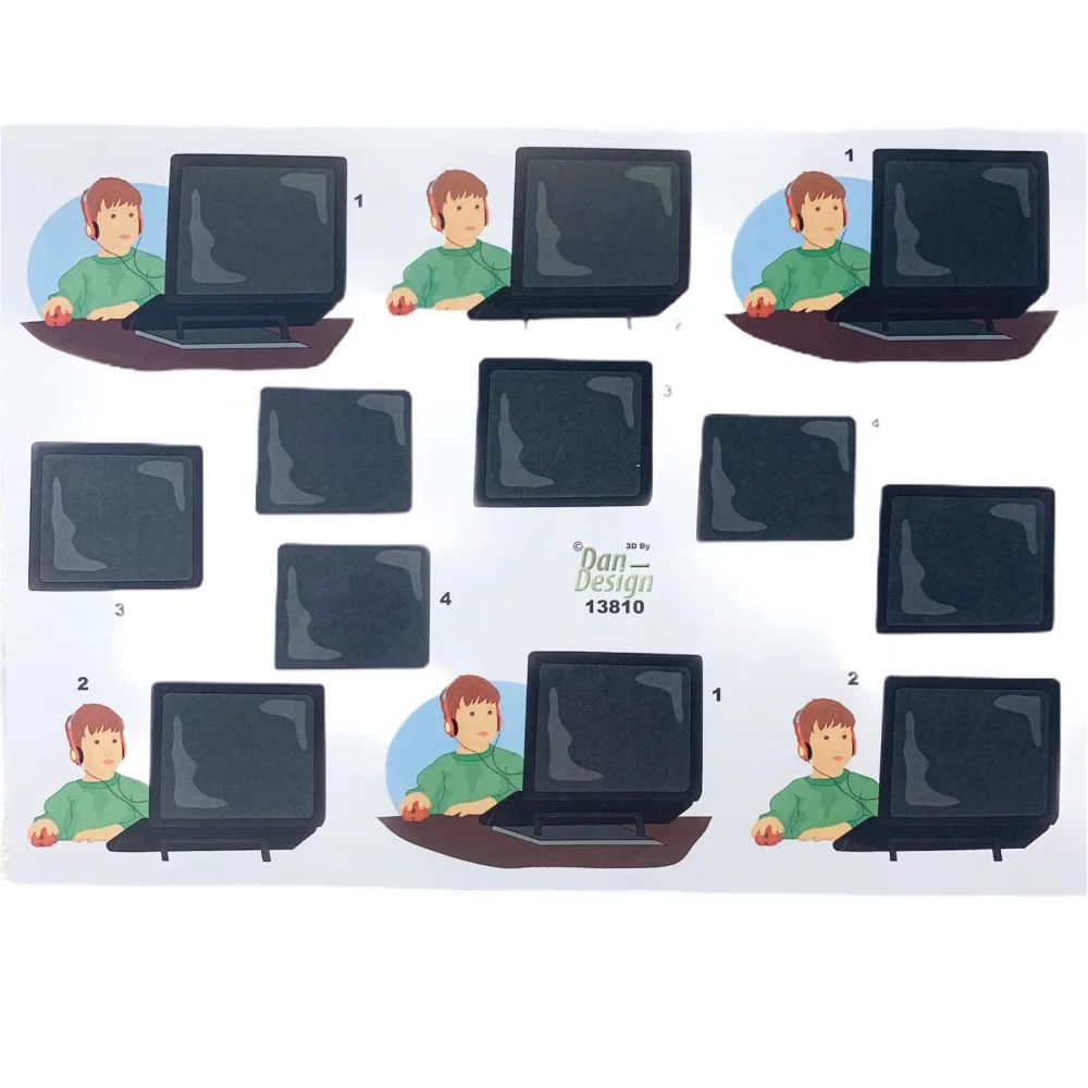 3D klippark  Gamer ungdom med laptop / pc /datamaskin