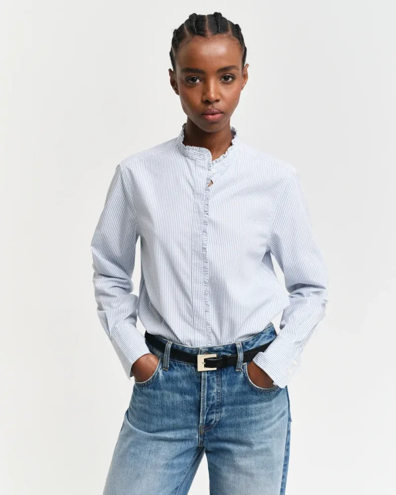 Reg Striped Frill Detail Shirt - Clear Sky - Bilde 2