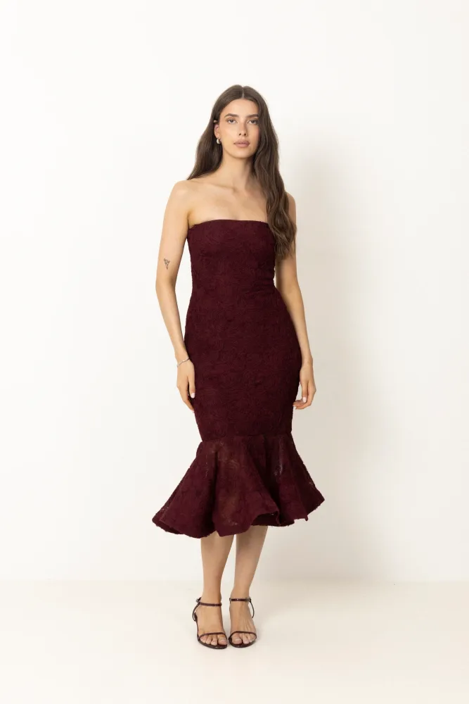 Flower Mesh Flounce Dress - Decadent Chocolate - Bilde 2