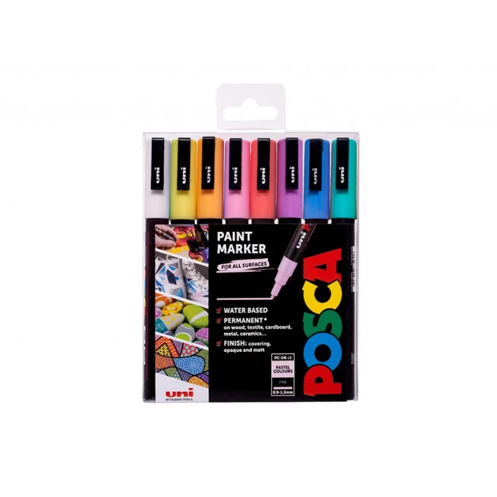 Uni POSCA PC-3M – Fine 0,9-1,3mm – Sett Pastell 8stk Uni POSCA PC-3M – Fine 0,9-1,3mm – Sett Pastell 8stk