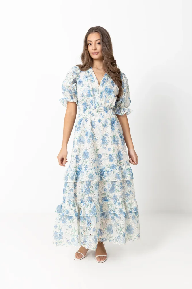 Nanni Flower Maxi Dress - Blue Flower - Bilde 3