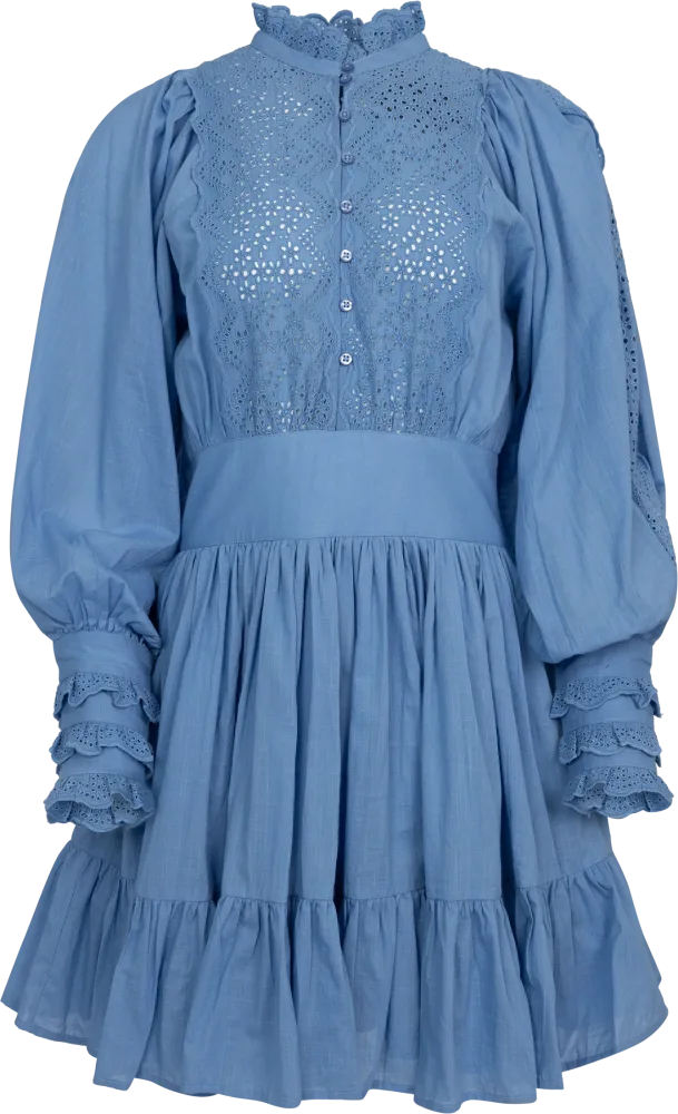 Cotton Slub Mini Dress - Dusty Blue - Bilde 3