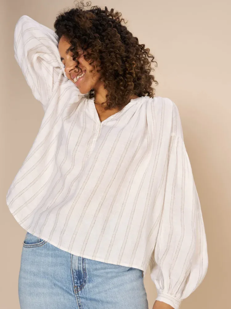Safi Striped Linen Shirt - Ecru - Bilde 3