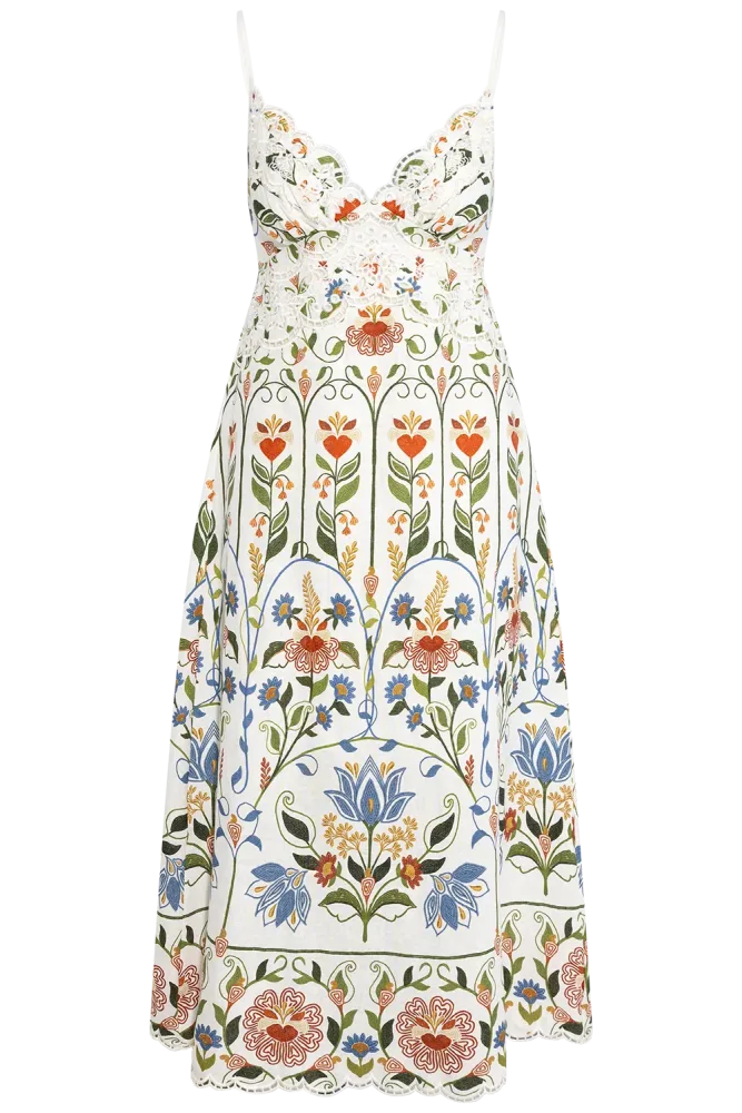Midi Dress - Stitched Garden Off-White