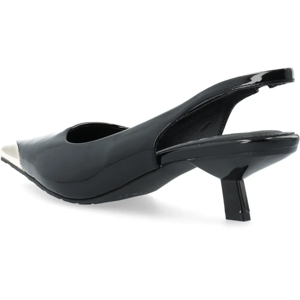Biakristin Kitten Heel Slingback Metal Toecap Patent - Black Gold - Bilde 2