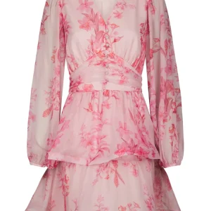 Rivana Print Chiffon Dress – Pink