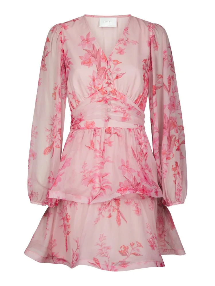 Rivana Print Chiffon Dress - Pink