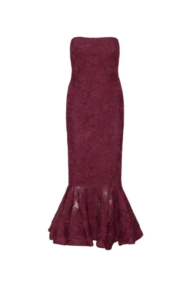 Flower Mesh Flounce Dress - Decadent Chocolate