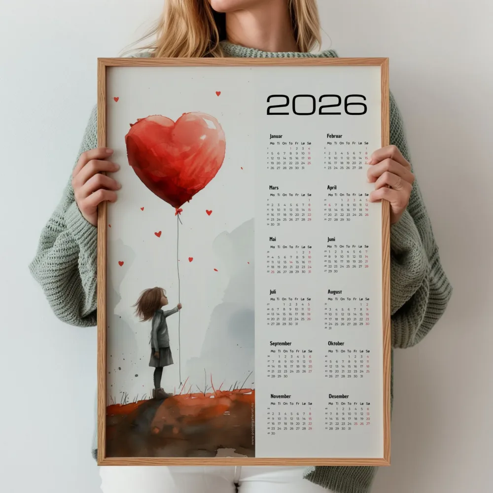 KALENDER 2026 - JENTE MED HJERTEBALLONG - Bilde 2