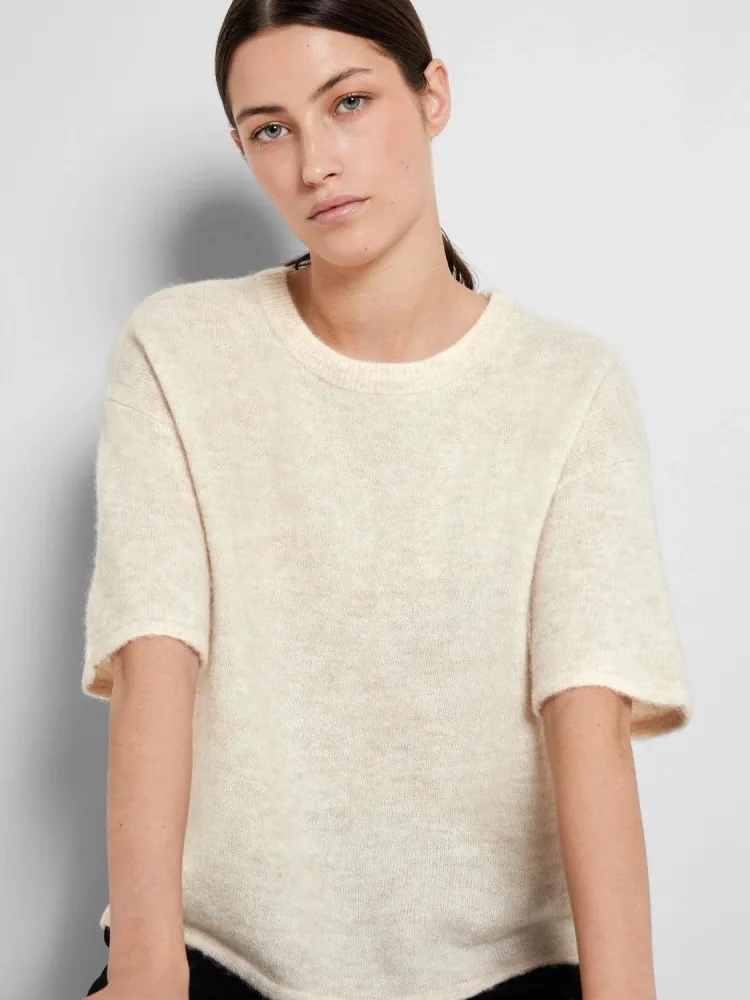 Maline-Liliana 2/4 Knit O-Neck - Birch Melange - Bilde 3