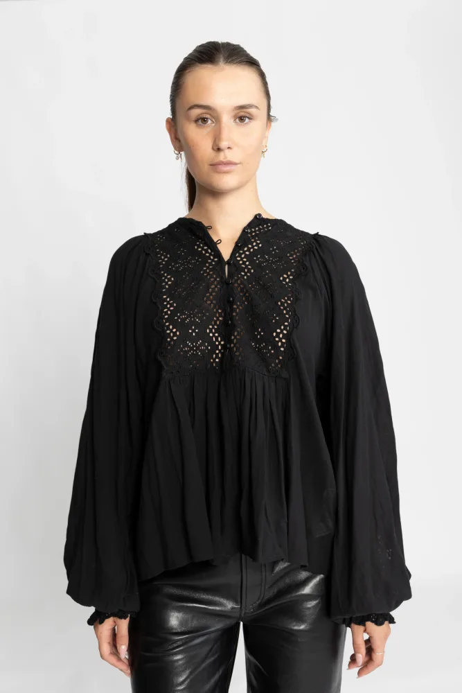Cotton Slub Blouse - Black - Bilde 3