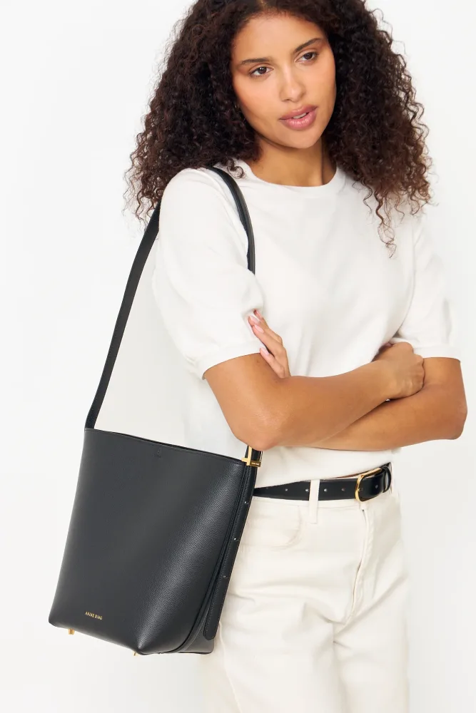 Elly Medium Bucket Bag Grained Leather - Black - Bilde 2