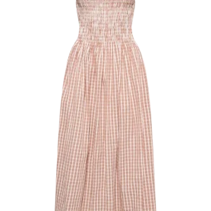 Laia Maxi Dress – Paloma Check Cinnamon White