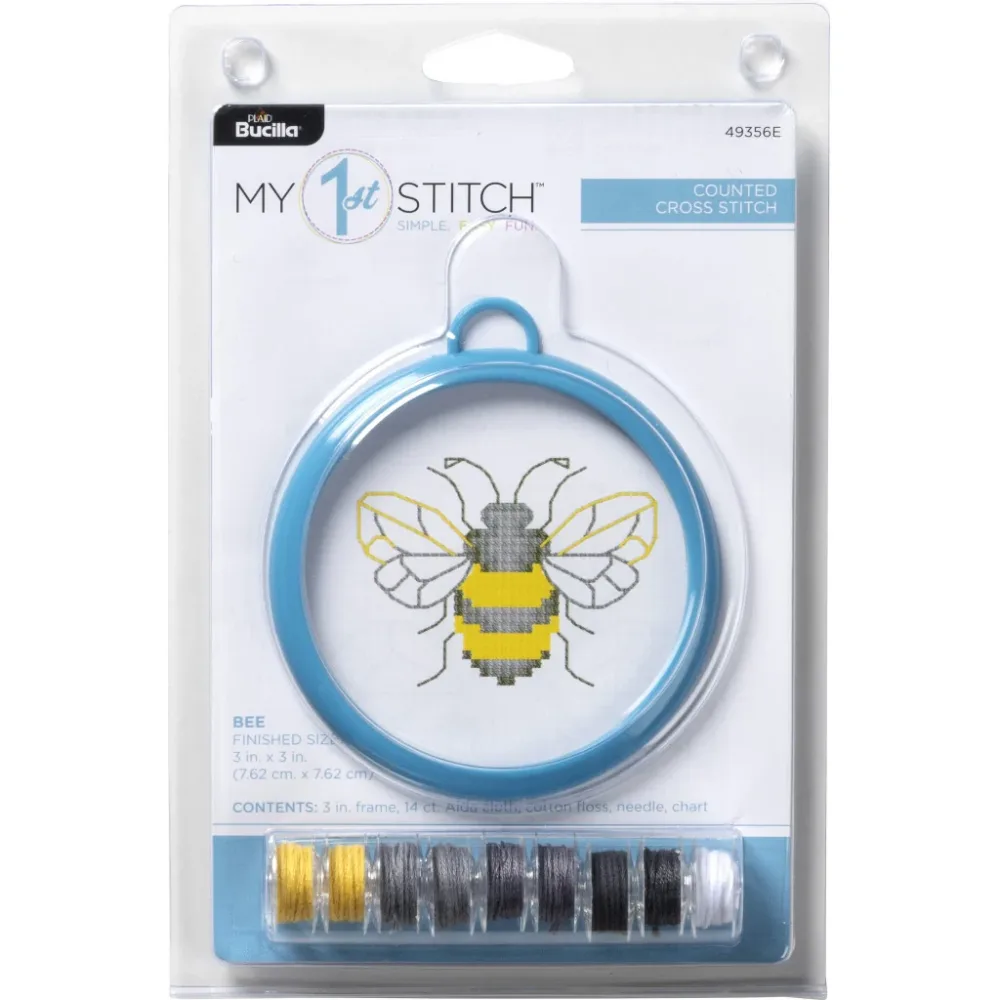 Borsstingsbroderi, My 1st Mini med Ramme - Bee (14 Count)