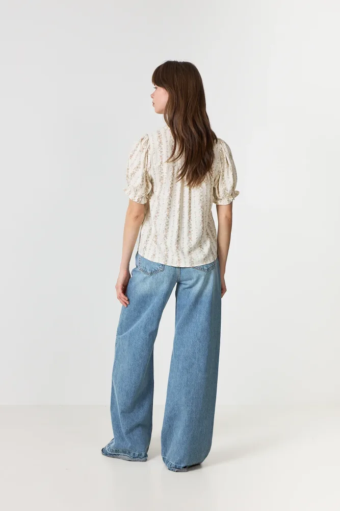Odesa Floral Stripe Blouse - Creme - Bilde 3