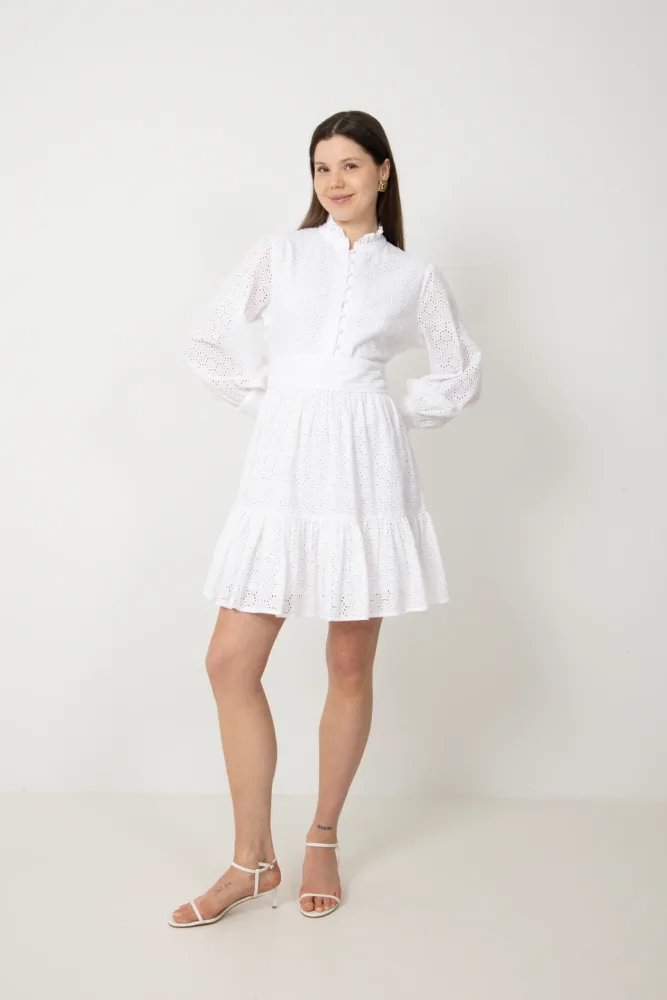 Liv Solid B Anglais Dress - White - Bilde 3