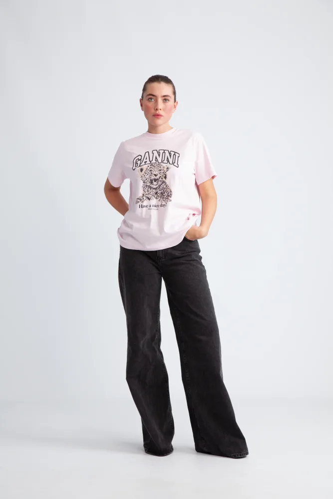 Basic Jersey Leopard Relaxed T-Shirt - Chalk Pink - Bilde 2