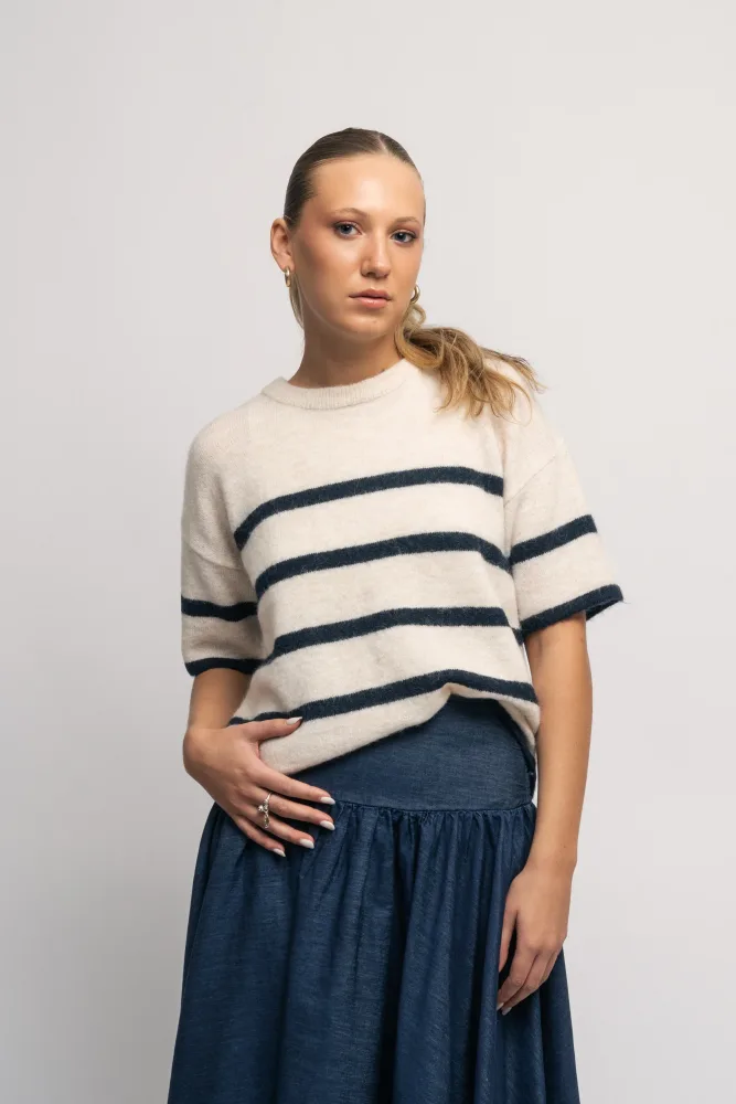Maline-Liliana 2/4 Knit O-Neck - Birch Dark Sapphire - Bilde 2