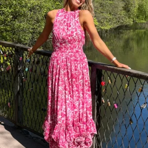 Harriet Chiffon Dress – Pink Print