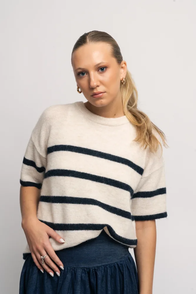 Maline-Liliana 2/4 Knit O-Neck - Birch Dark Sapphire - Bilde 3