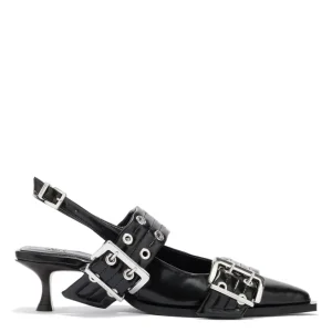 Feminine Buckle Kitten Heel Box Oleatex – Black