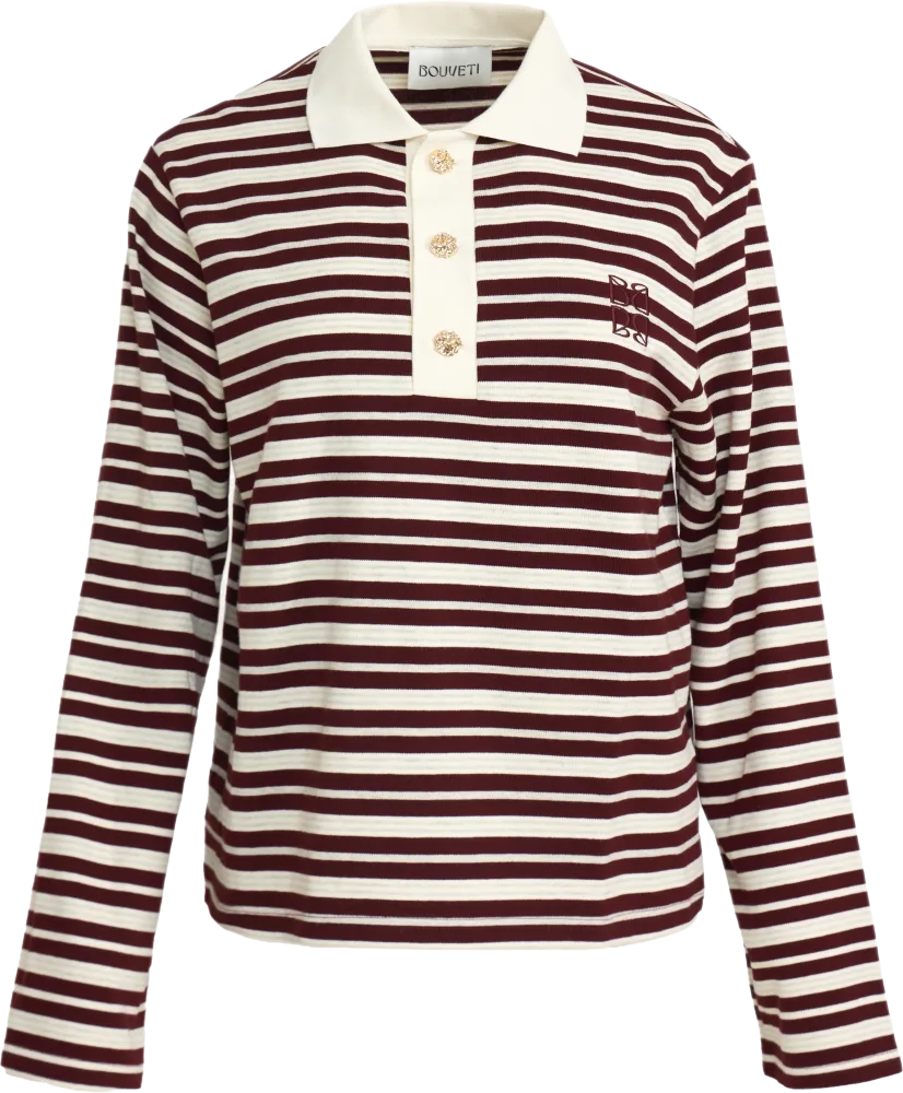 Isabelle Striped Polo Jumper - Burgundy - Bilde 3