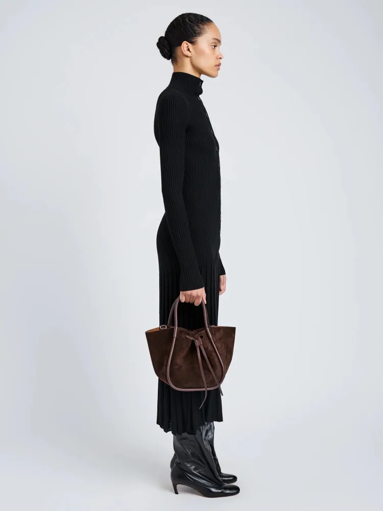 Small Ruched Tote Soft Suede - Chocolate - Bilde 2